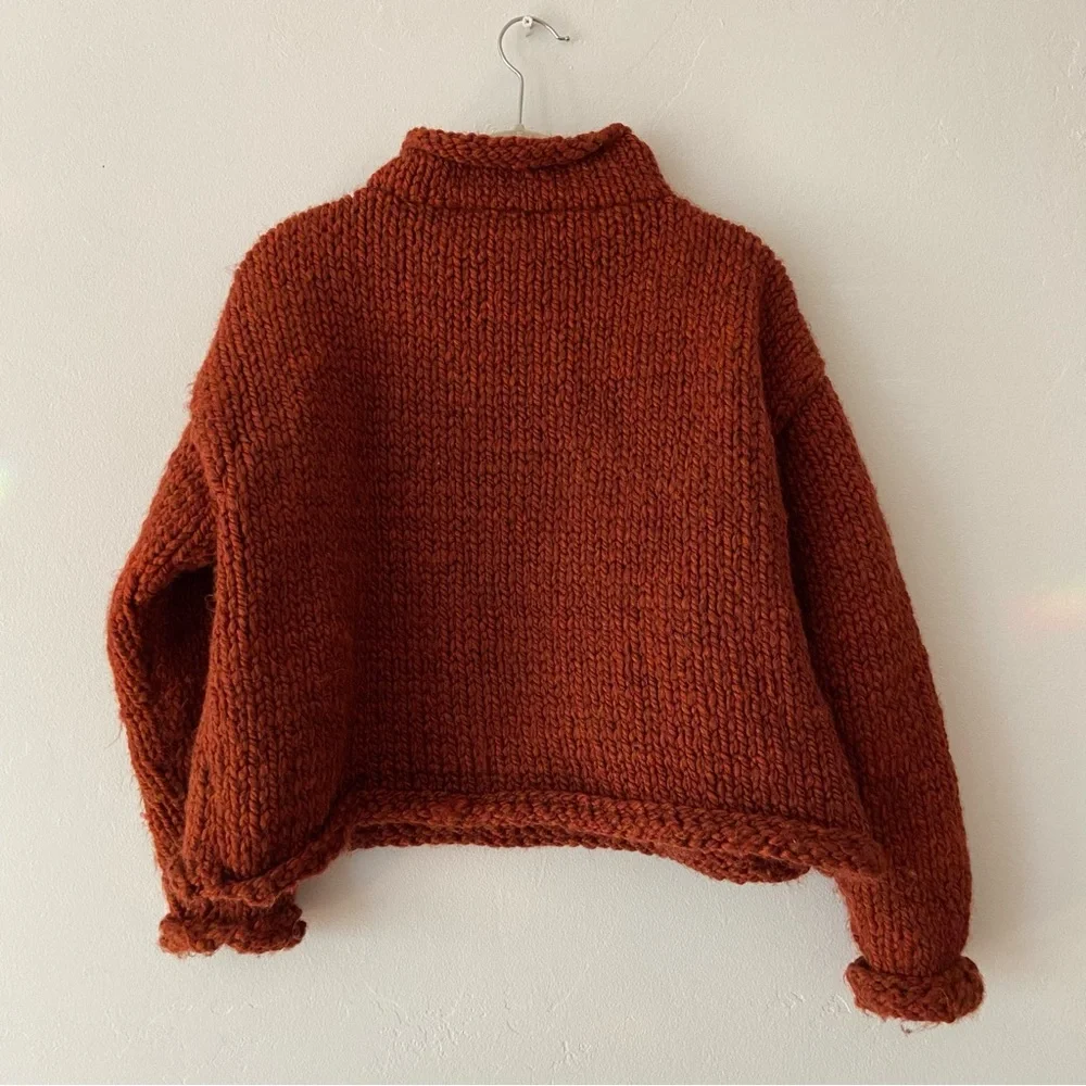 Cozy Handknit Chunky Rust Sweater - Picture 2 of 3